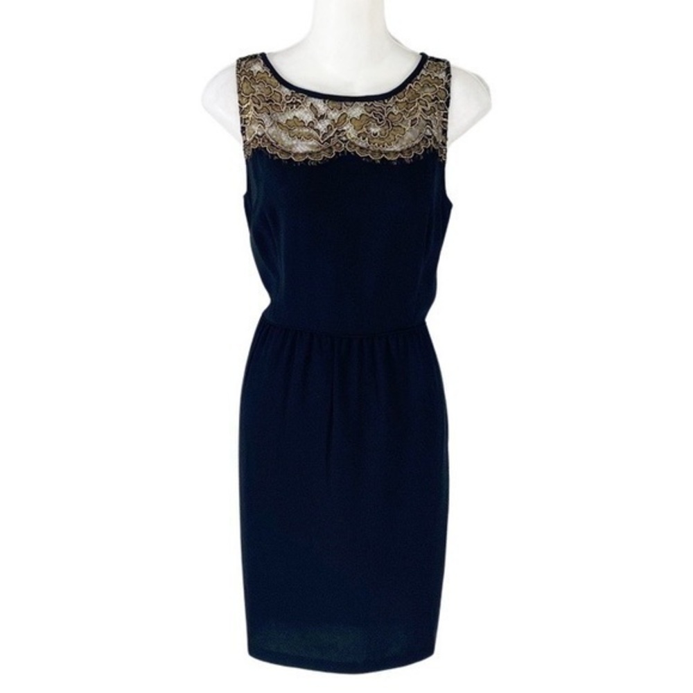 NWT Loft Black Gold lace yoke sleeveless dress KK20